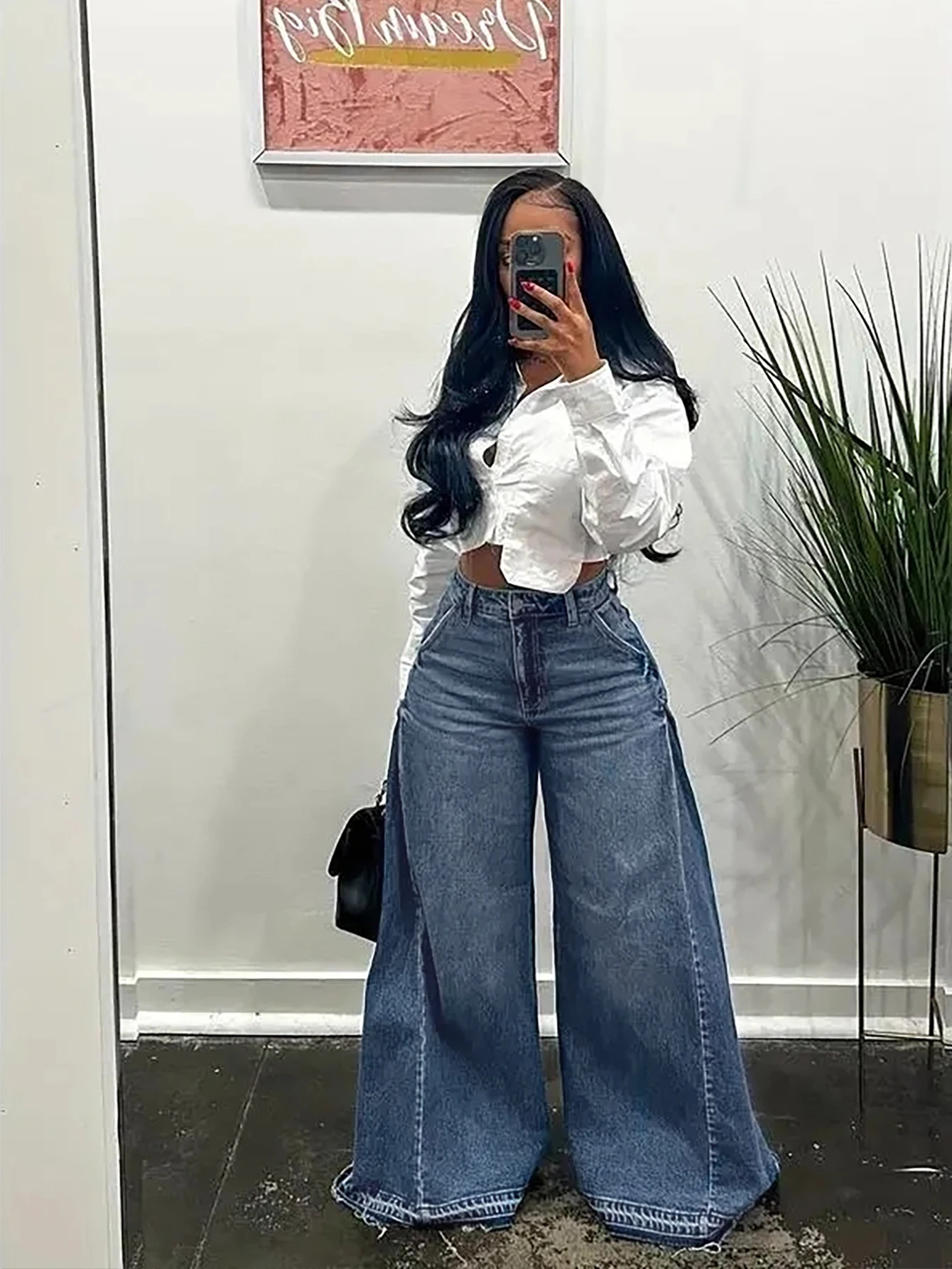 Vintage Wide-Leg Jeans for Women Y2K Niche Design Flared Pants Loose Versatile Floor-Length Trousers