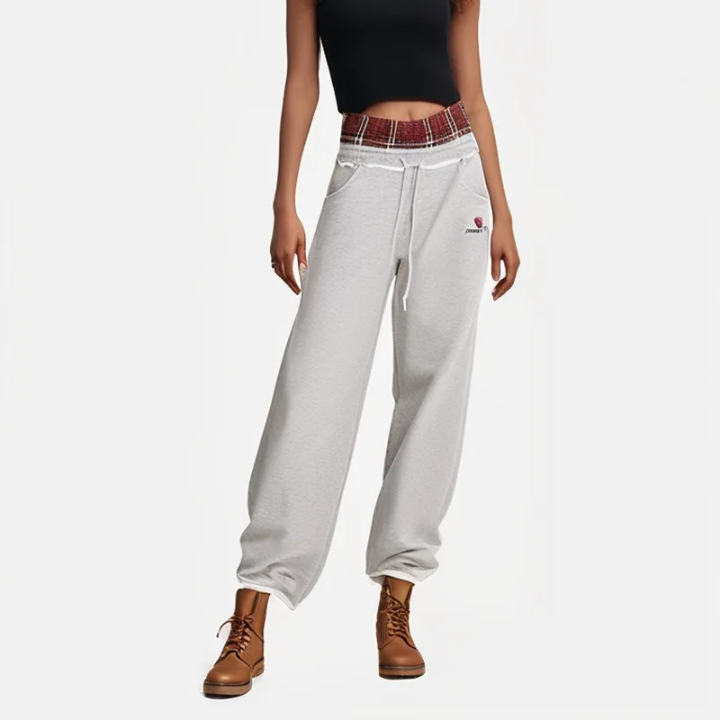 American Retro College Style Loose Fit Two-Piece Set with Double Waist Head Fake Bathroom Pants for Sports Leisure 2025 Fashion