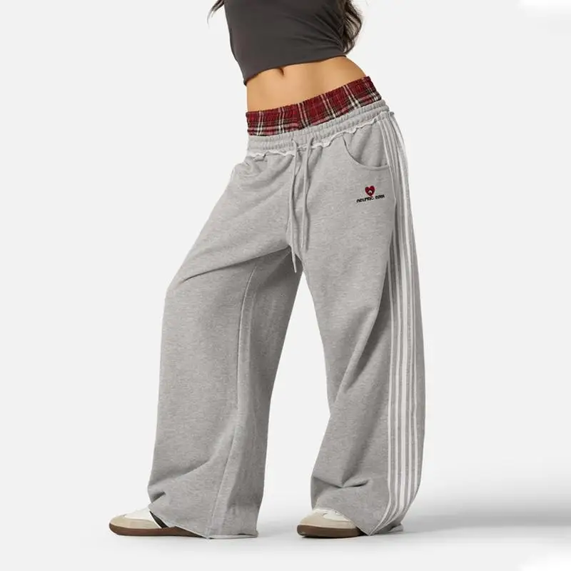 American Retro College Style Loose Fit Two-Piece Set with Double Waist Head Fake Bathroom Pants for Sports Leisure 2025 Fashion