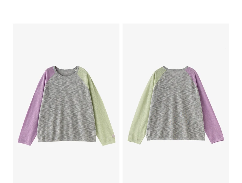 TOYOUTH Women Airy Slub Linen Knit Top 2026 Spring New Crew Neck Loose Asymmetric Color-Block Blouse