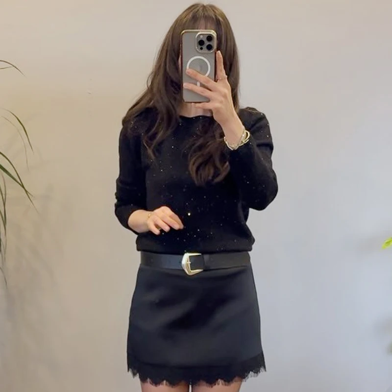 HXAO Satin Lace Skirt Shorts Women's Skirt Sexy Mini High-Waist Culottes Elegant Pencil Skirt Pant Ladies Fashion Party Culottes