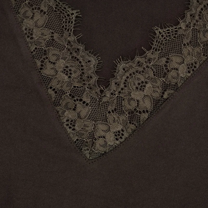 Tornova V neck Lace T shirt Top Women Sexy Navel Exposed Pullover Fashion Splice Hot Girl Club Party Top Autumn New Lady T shirt