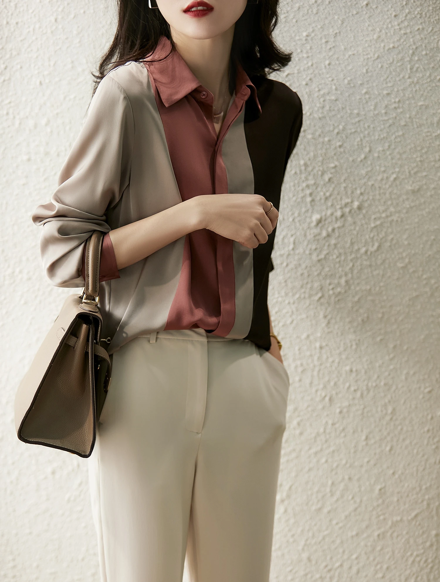 2025 Women Satin Button Blouse Autumn New Vintage Long Sleeve Polo Collar Women Shirt Elegant Loose Tops Clothing 18146