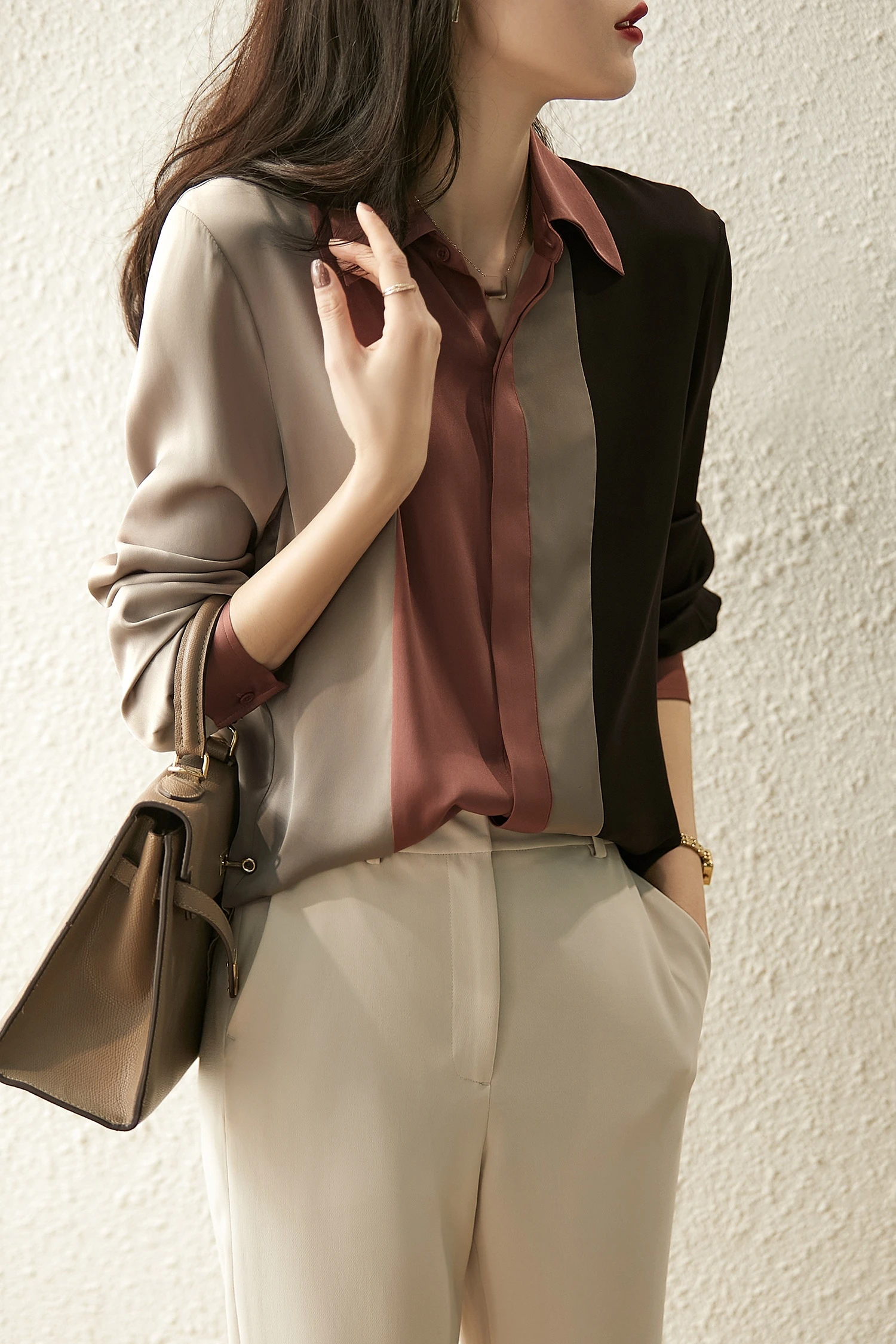 2025 Women Satin Button Blouse Autumn New Vintage Long Sleeve Polo Collar Women Shirt Elegant Loose Tops Clothing 18146