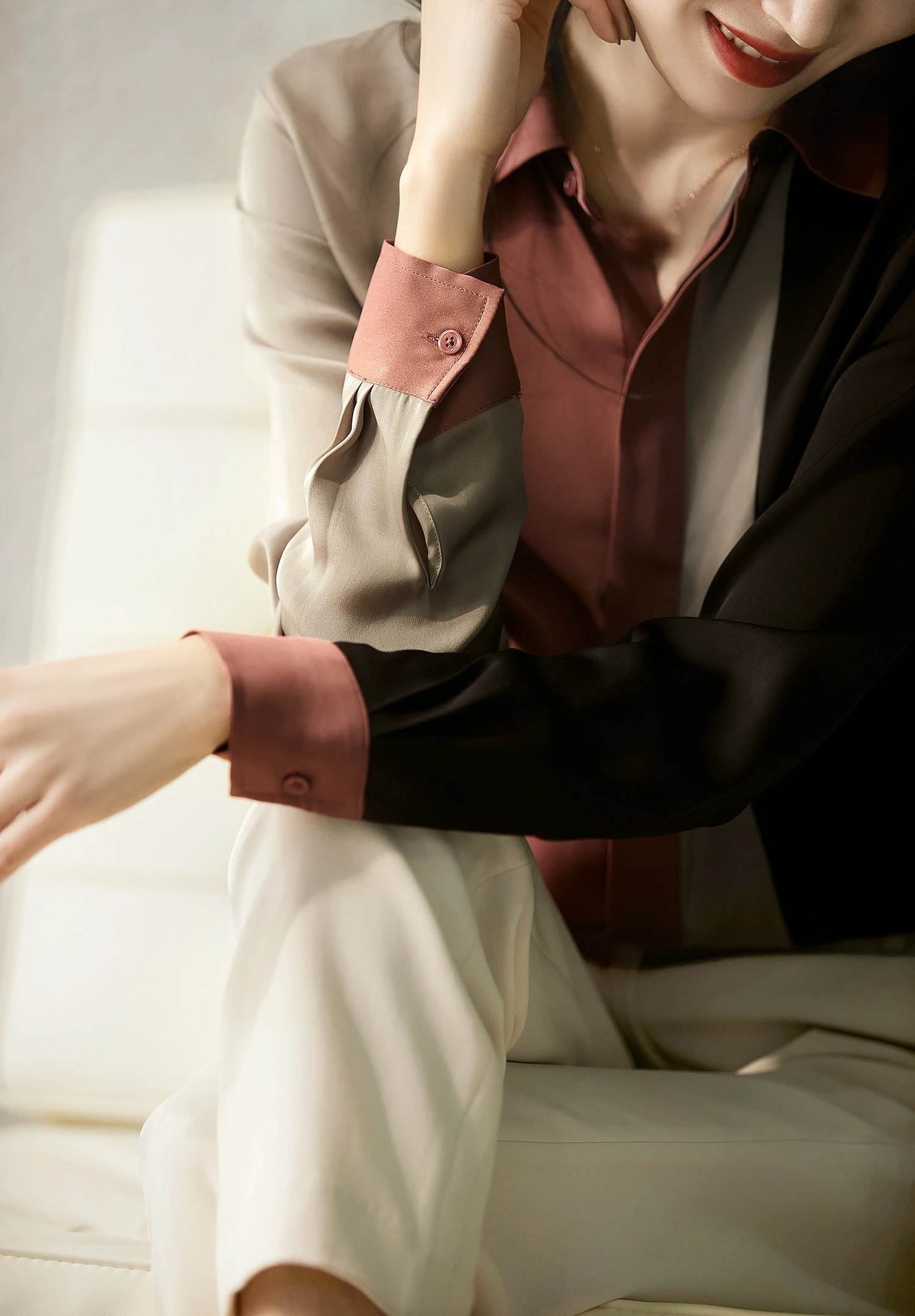 2025 Women Satin Button Blouse Autumn New Vintage Long Sleeve Polo Collar Women Shirt Elegant Loose Tops Clothing 18146