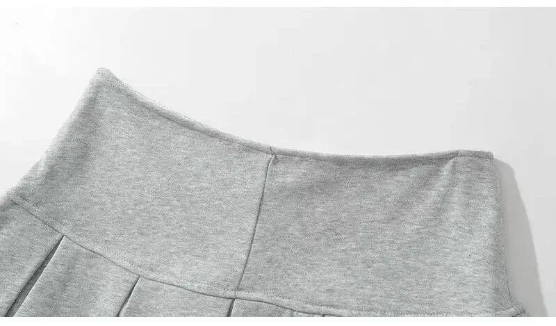 Fabric Y2K Mini Skirt Women Low Waist Wide Pleat Light Grey Sexy Vintage A-line Pleated Skirt Casual Skort Summer