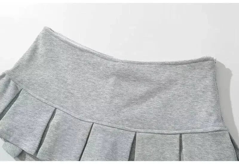 Fabric Y2K Mini Skirt Women Low Waist Wide Pleat Light Grey Sexy Vintage A-line Pleated Skirt Casual Skort Summer