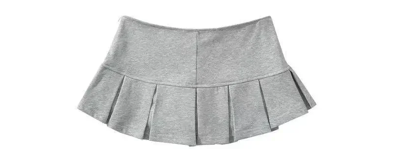 Fabric Y2K Mini Skirt Women Low Waist Wide Pleat Light Grey Sexy Vintage A-line Pleated Skirt Casual Skort Summer