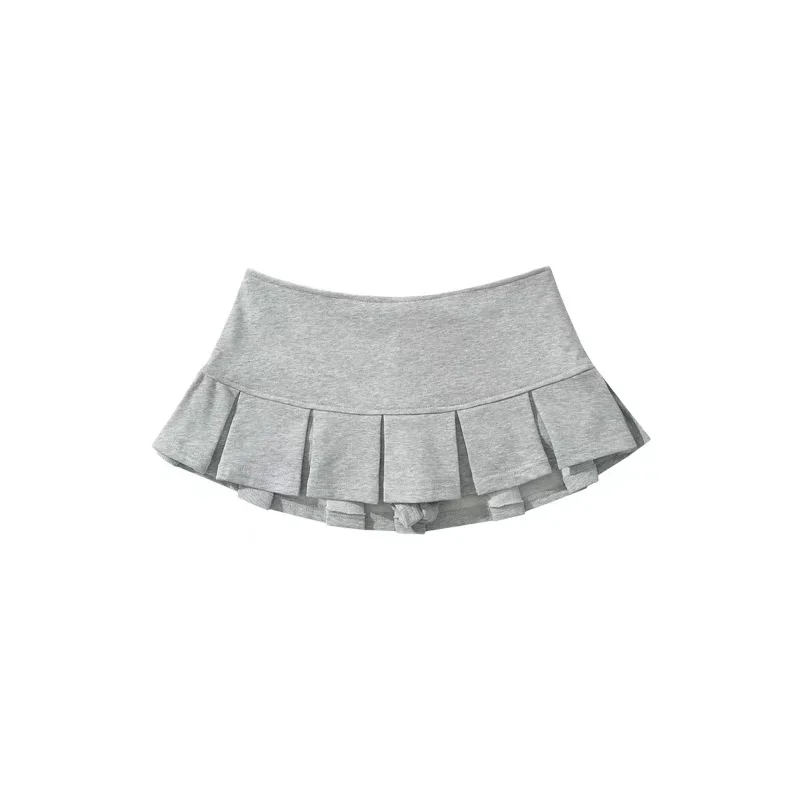 Fabric Y2K Mini Skirt Women Low Waist Wide Pleat Light Grey Sexy Vintage A-line Pleated Skirt Casual Skort Summer