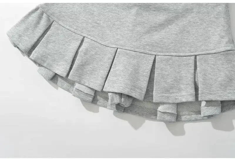 Fabric Y2K Mini Skirt Women Low Waist Wide Pleat Light Grey Sexy Vintage A-line Pleated Skirt Casual Skort Summer