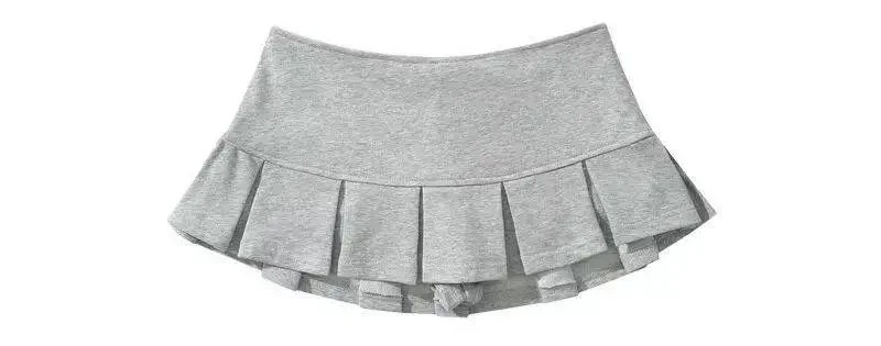 Fabric Y2K Mini Skirt Women Low Waist Wide Pleat Light Grey Sexy Vintage A-line Pleated Skirt Casual Skort Summer