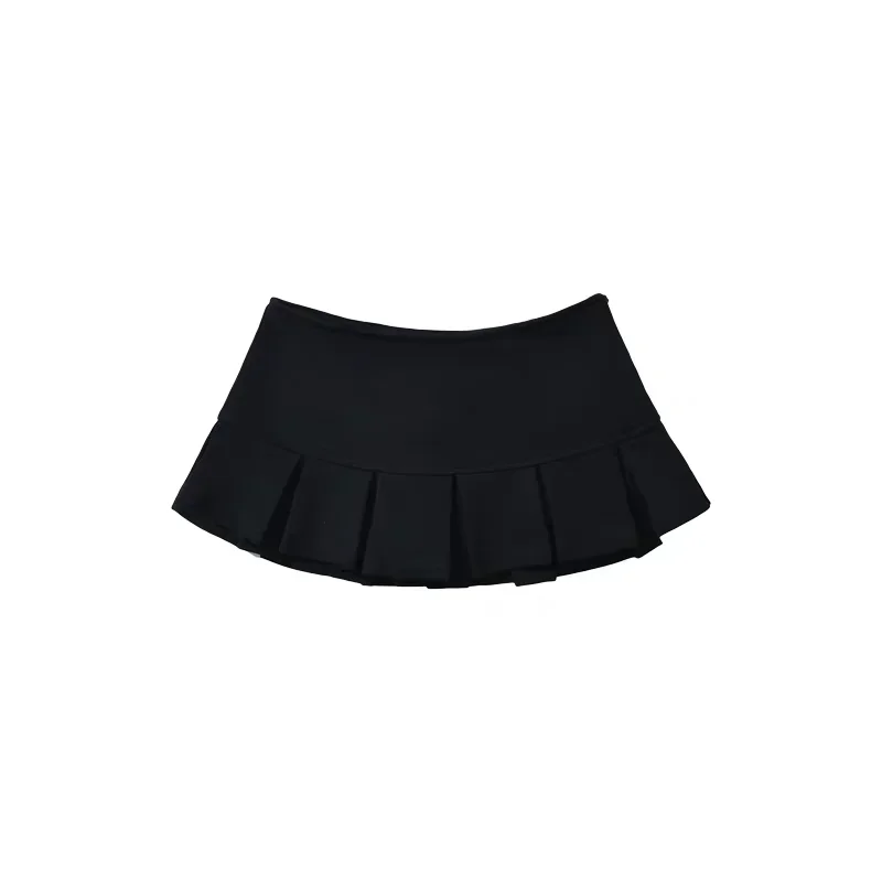 Fabric Y2K Mini Skirt Women Low Waist Wide Pleat Light Grey Sexy Vintage A-line Pleated Skirt Casual Skort Summer