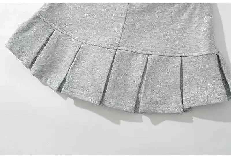 Fabric Y2K Mini Skirt Women Low Waist Wide Pleat Light Grey Sexy Vintage A-line Pleated Skirt Casual Skort Summer