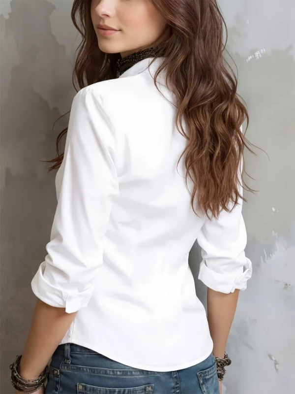 Women's Long Sleeve Lapel Hidden Placket Solid Color Professional Office Shirt