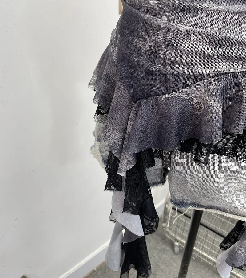 ISAROSE Summer Y2K Camisole for Women Casual Spaghetti Straps Double Layers Lace Stretch Mesh Patchwork Asymmetrical Slim Tops