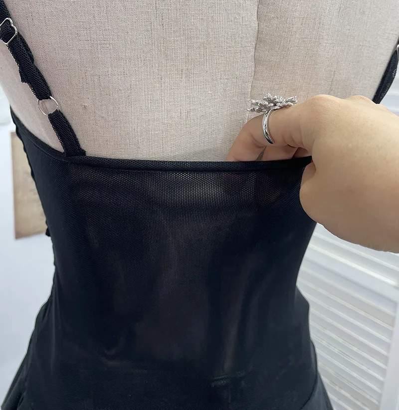 ISAROSE Summer Y2K Camisole for Women Casual Spaghetti Straps Double Layers Lace Stretch Mesh Patchwork Asymmetrical Slim Tops