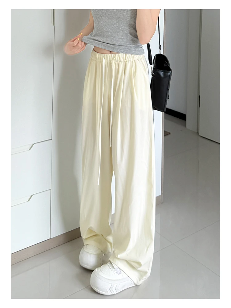 Women's Straight-Leg Denim Jeans, Lyocell Fabric Elastic-Waist Loose-Fit Trousers, Commute Slimming Wide-Leg Pants