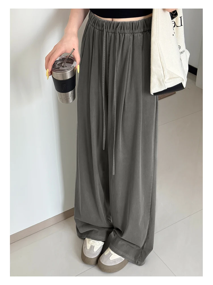 Women's Straight-Leg Denim Jeans, Lyocell Fabric Elastic-Waist Loose-Fit Trousers, Commute Slimming Wide-Leg Pants