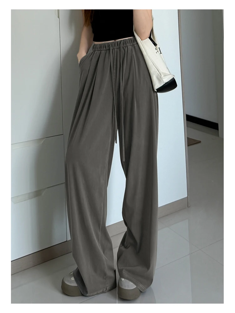 Women's Straight-Leg Denim Jeans, Lyocell Fabric Elastic-Waist Loose-Fit Trousers, Commute Slimming Wide-Leg Pants