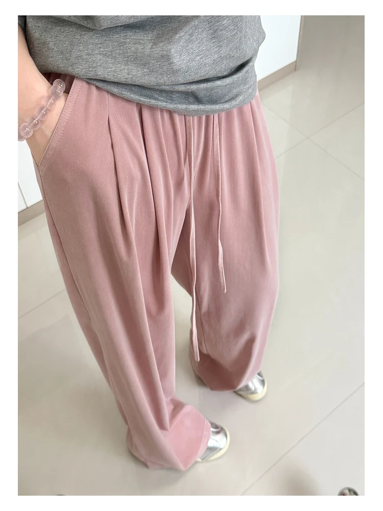 Women's Straight-Leg Denim Jeans, Lyocell Fabric Elastic-Waist Loose-Fit Trousers, Commute Slimming Wide-Leg Pants