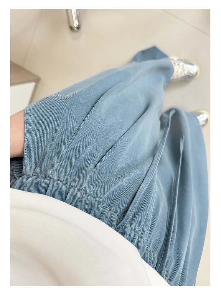 Women's Straight-Leg Denim Jeans, Lyocell Fabric Elastic-Waist Loose-Fit Trousers, Commute Slimming Wide-Leg Pants