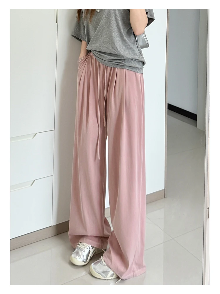 Women's Straight-Leg Denim Jeans, Lyocell Fabric Elastic-Waist Loose-Fit Trousers, Commute Slimming Wide-Leg Pants