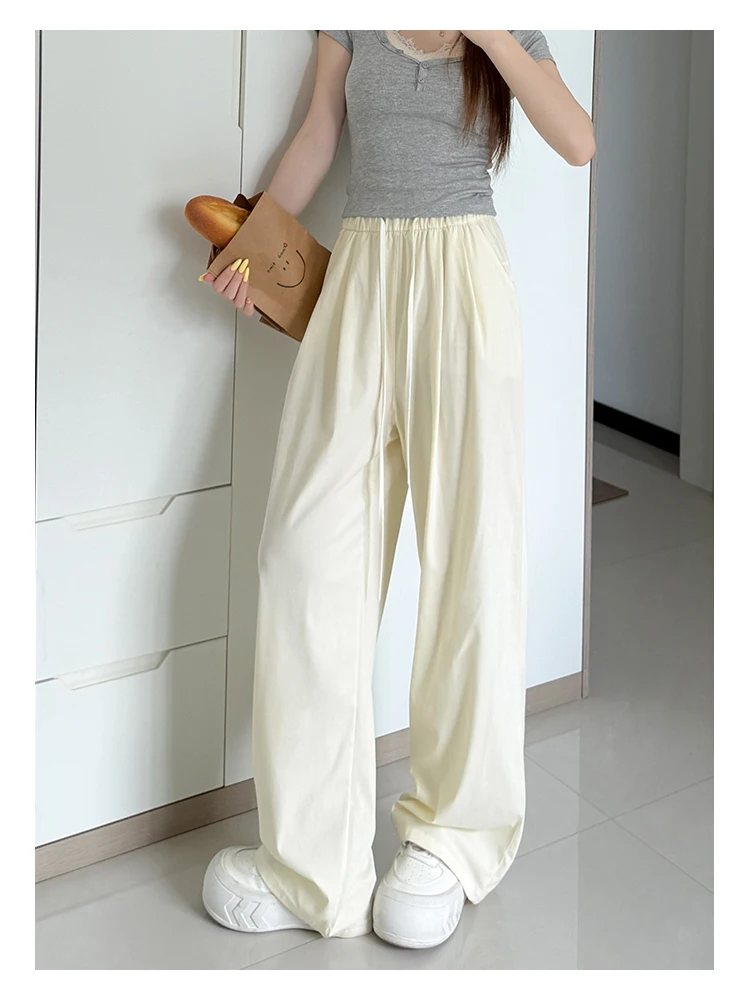Women's Straight-Leg Denim Jeans, Lyocell Fabric Elastic-Waist Loose-Fit Trousers, Commute Slimming Wide-Leg Pants