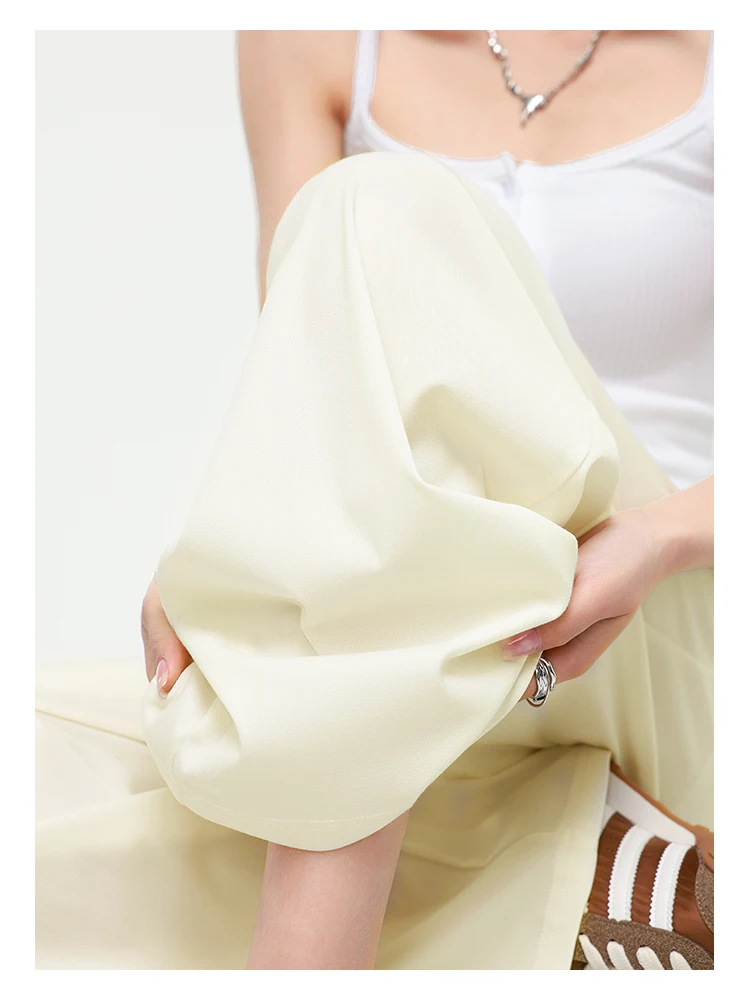 Women's Straight-Leg Denim Jeans, Lyocell Fabric Elastic-Waist Loose-Fit Trousers, Commute Slimming Wide-Leg Pants
