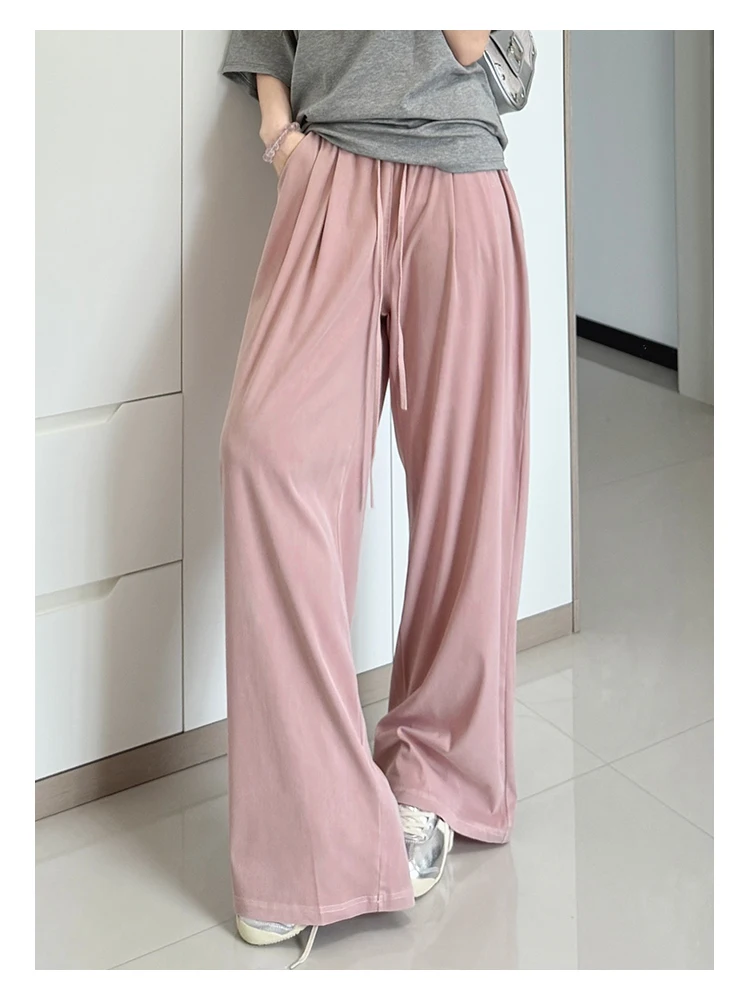 Women's Straight-Leg Denim Jeans, Lyocell Fabric Elastic-Waist Loose-Fit Trousers, Commute Slimming Wide-Leg Pants
