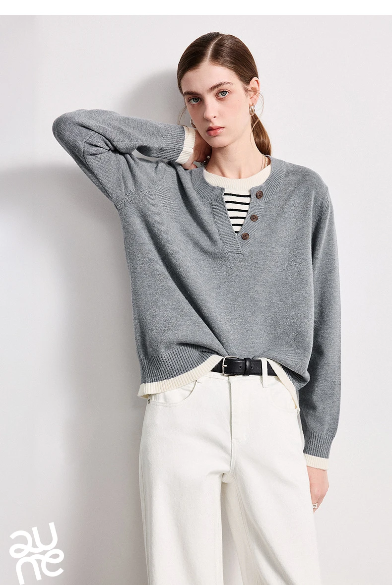 TOYOUTH Women Plied Yarn Knitwear 2026 Spring New Patchwork Two-Piece Illusion Color-Block Intellectual Tops
