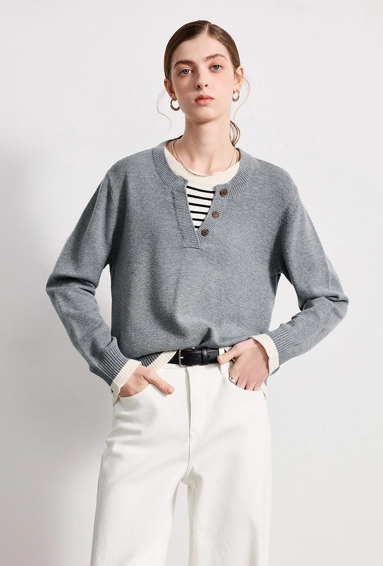 TOYOUTH Women Plied Yarn Knitwear 2026 Spring New Patchwork Two-Piece Illusion Color-Block Intellectual Tops