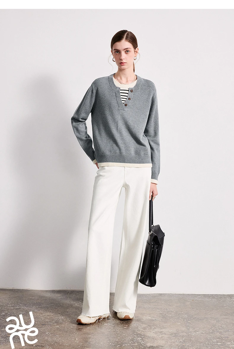 TOYOUTH Women Plied Yarn Knitwear 2026 Spring New Patchwork Two-Piece Illusion Color-Block Intellectual Tops