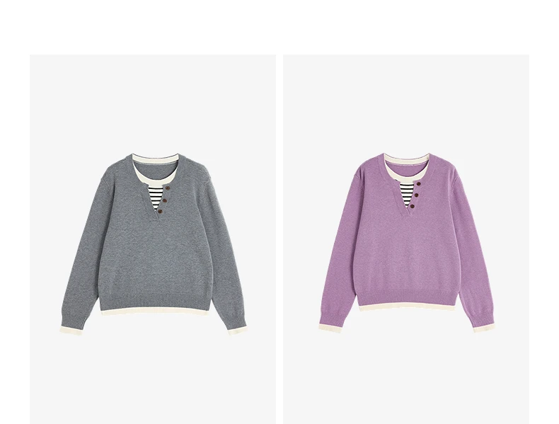 TOYOUTH Women Plied Yarn Knitwear 2026 Spring New Patchwork Two-Piece Illusion Color-Block Intellectual Tops