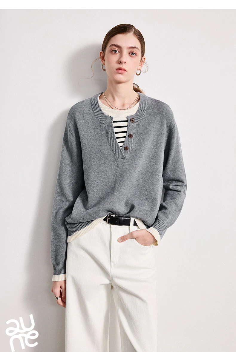 TOYOUTH Women Plied Yarn Knitwear 2026 Spring New Patchwork Two-Piece Illusion Color-Block Intellectual Tops