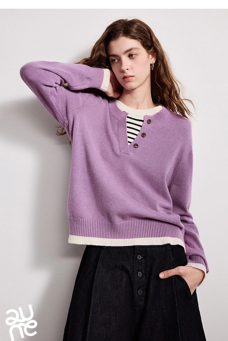 TOYOUTH Women Plied Yarn Knitwear 2026 Spring New Patchwork Two-Piece Illusion Color-Block Intellectual Tops