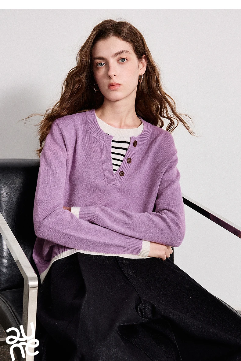 TOYOUTH Women Plied Yarn Knitwear 2026 Spring New Patchwork Two-Piece Illusion Color-Block Intellectual Tops