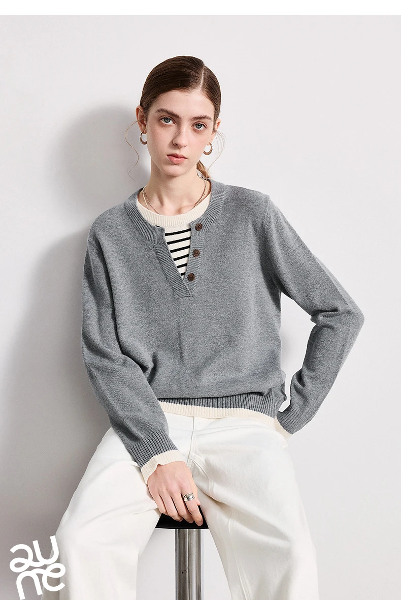 TOYOUTH Women Plied Yarn Knitwear 2026 Spring New Patchwork Two-Piece Illusion Color-Block Intellectual Tops