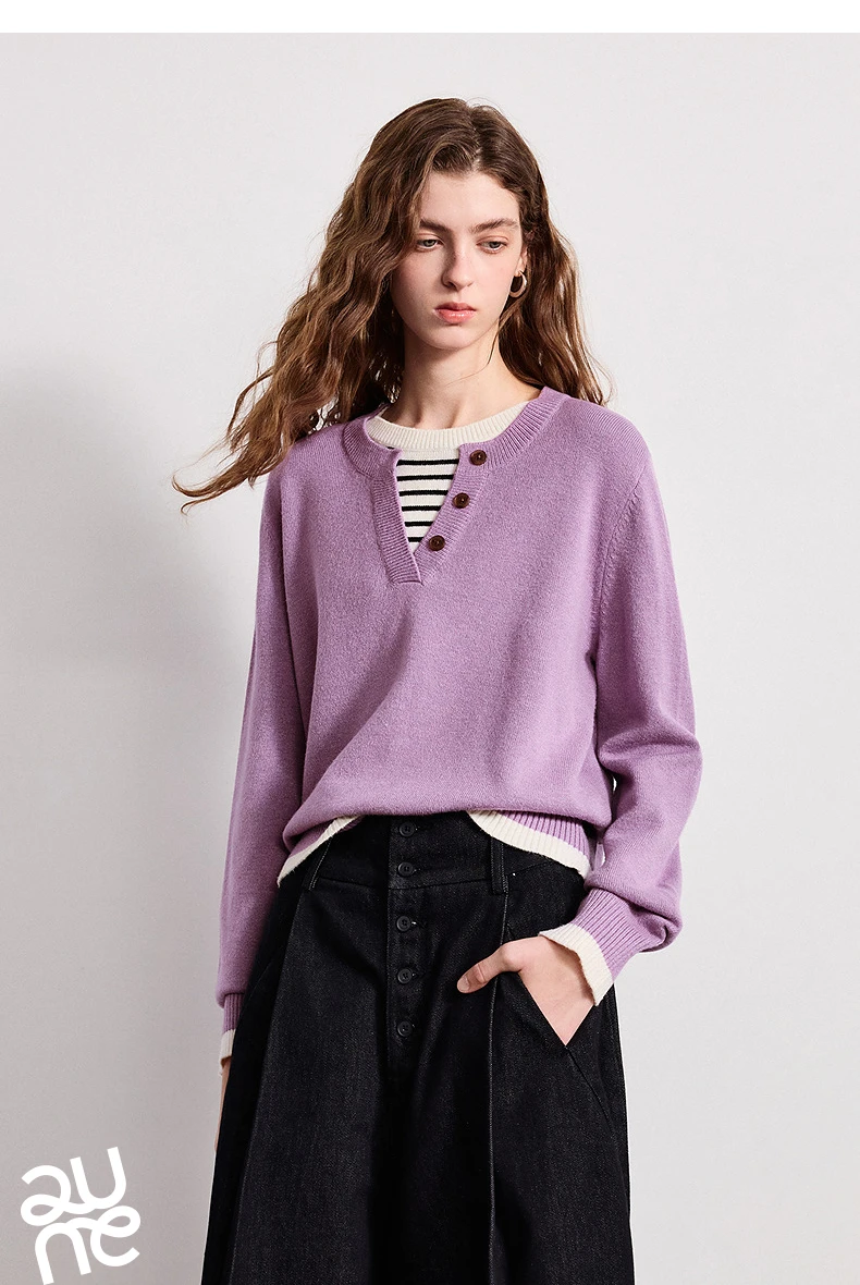 TOYOUTH Women Plied Yarn Knitwear 2026 Spring New Patchwork Two-Piece Illusion Color-Block Intellectual Tops