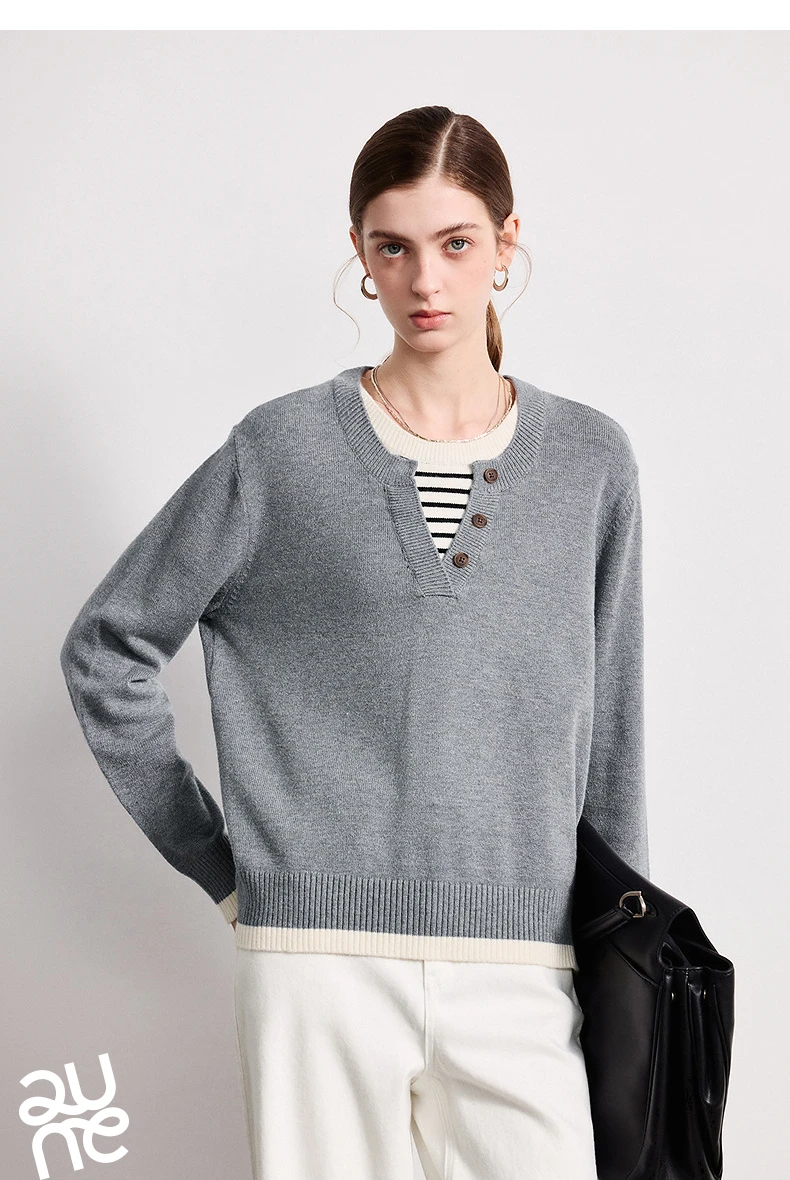 TOYOUTH Women Plied Yarn Knitwear 2026 Spring New Patchwork Two-Piece Illusion Color-Block Intellectual Tops
