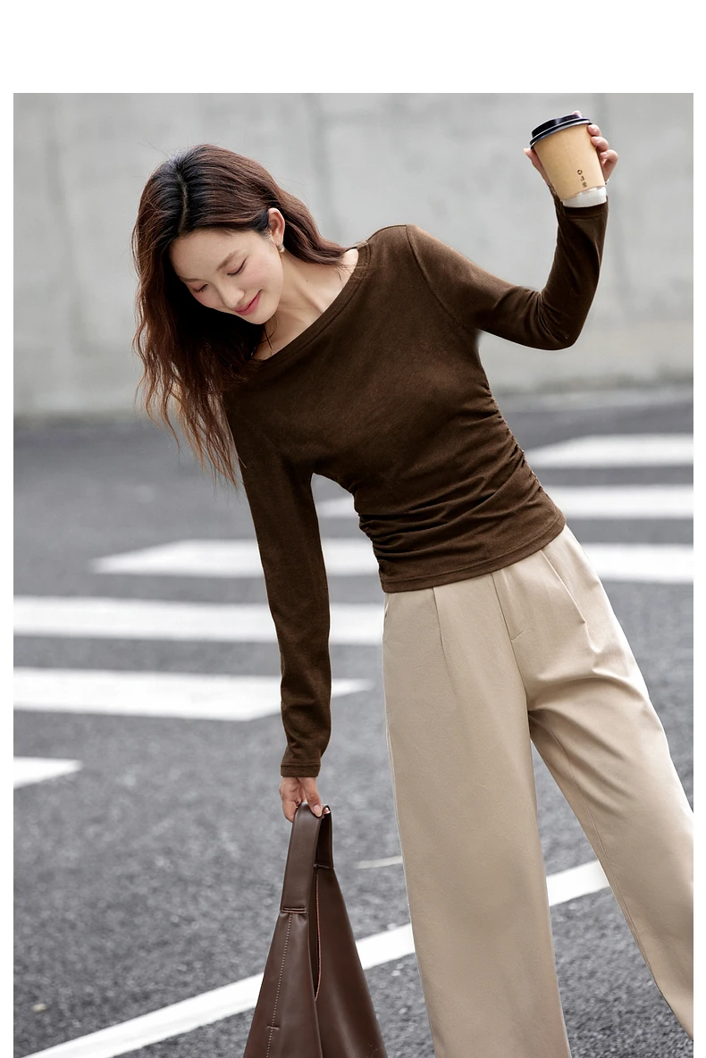 VIMLY Vintage Stripe T-shirt Women 2026 Autumn Casual Slash Neck Tops Ladies Long Sleeve Slim Fit Office Wear Female Tees A3039