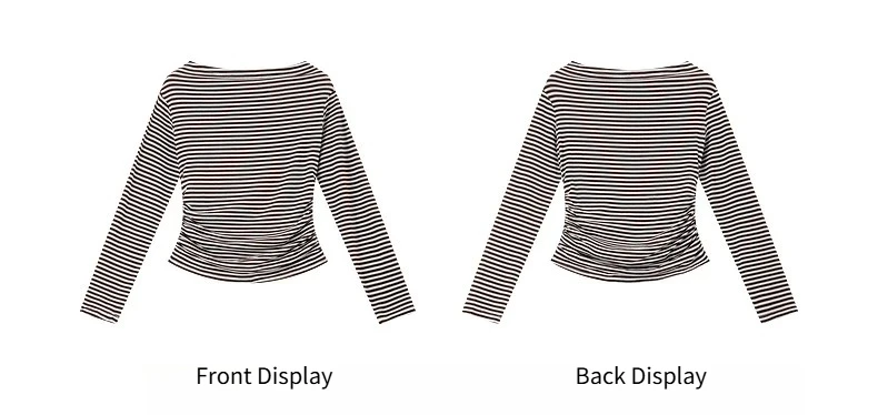 VIMLY Vintage Stripe T-shirt Women 2026 Autumn Casual Slash Neck Tops Ladies Long Sleeve Slim Fit Office Wear Female Tees A3039