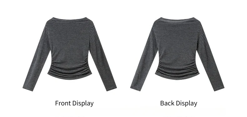 VIMLY Vintage Stripe T-shirt Women 2026 Autumn Casual Slash Neck Tops Ladies Long Sleeve Slim Fit Office Wear Female Tees A3039