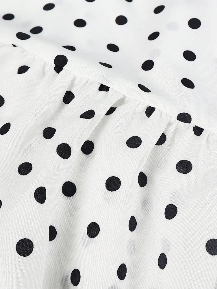 2026 Summer New Women's Polka Dot Mini Dress, Sexy Spaghetti Strap Ruffle Hem Cami Dress, Vacation Beach Party Dress