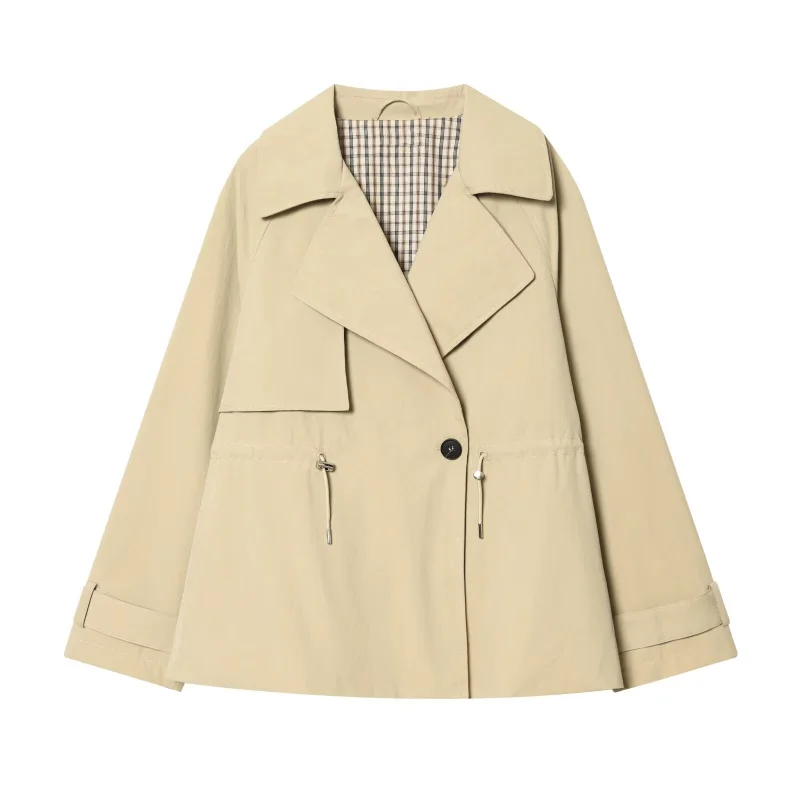 ETJ 2026 Women Casual Trench Coat Short Style Drawstring Waist Jacket Fashion Office Lady Spring Autumn Coat