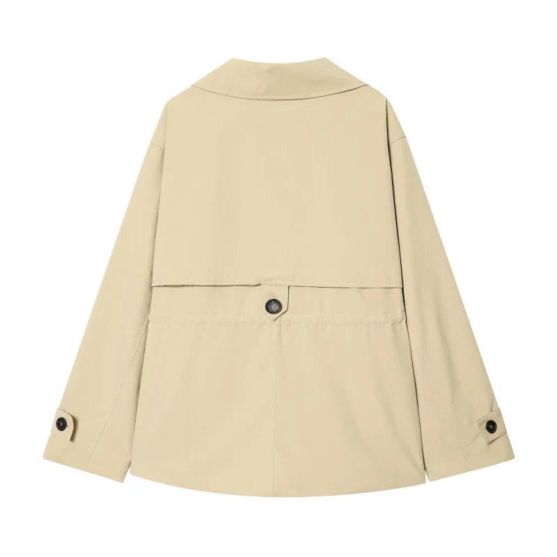 ETJ 2026 Women Casual Trench Coat Short Style Drawstring Waist Jacket Fashion Office Lady Spring Autumn Coat