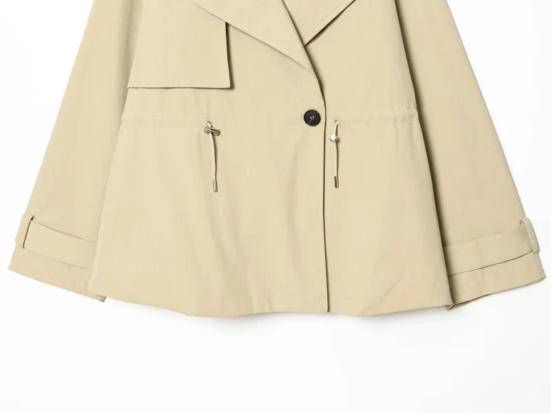 ETJ 2026 Women Casual Trench Coat Short Style Drawstring Waist Jacket Fashion Office Lady Spring Autumn Coat