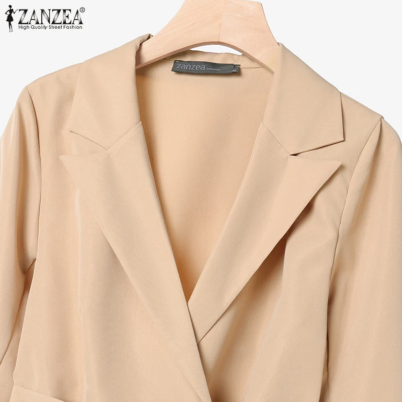 ZANZEA Women Elegant 2 Pieces Pant Sets Lightweight Long Sleeve Belted Blazer & Wide Leg Pant 2pcs Suits Office Commuting Sets