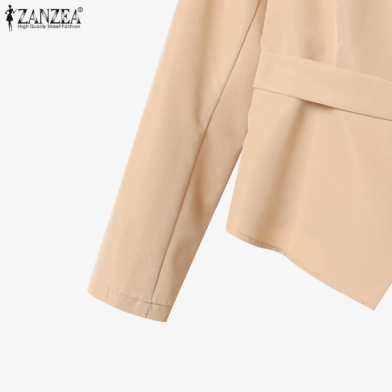 ZANZEA Women Elegant 2 Pieces Pant Sets Lightweight Long Sleeve Belted Blazer & Wide Leg Pant 2pcs Suits Office Commuting Sets