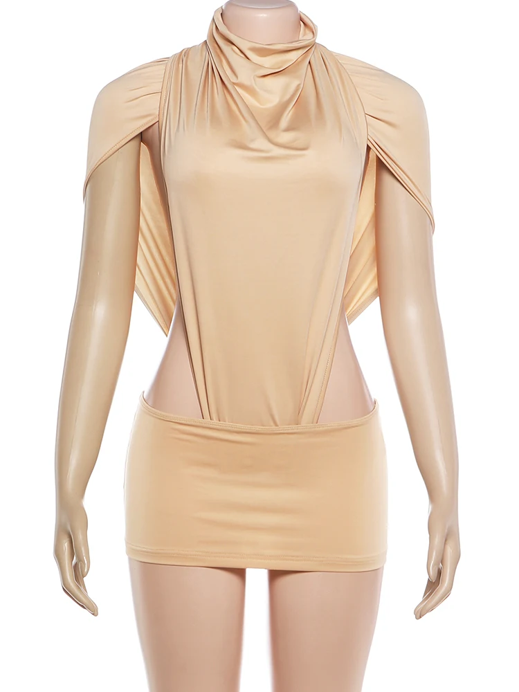 Kliou Sexy Fashion 2 Piece Set Woman Ruched Turtleneck Side Hollow Design Bodysuits+Skinny Mini Skirts Hot Girls Wild Style Suit