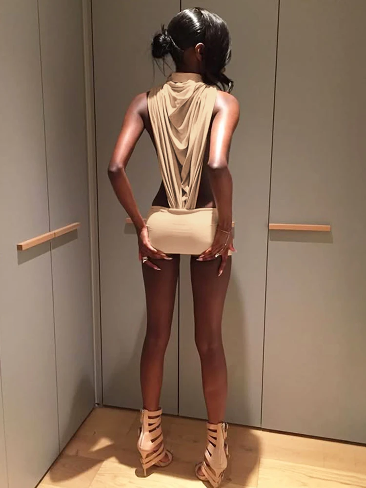 Kliou Sexy Fashion 2 Piece Set Woman Ruched Turtleneck Side Hollow Design Bodysuits+Skinny Mini Skirts Hot Girls Wild Style Suit